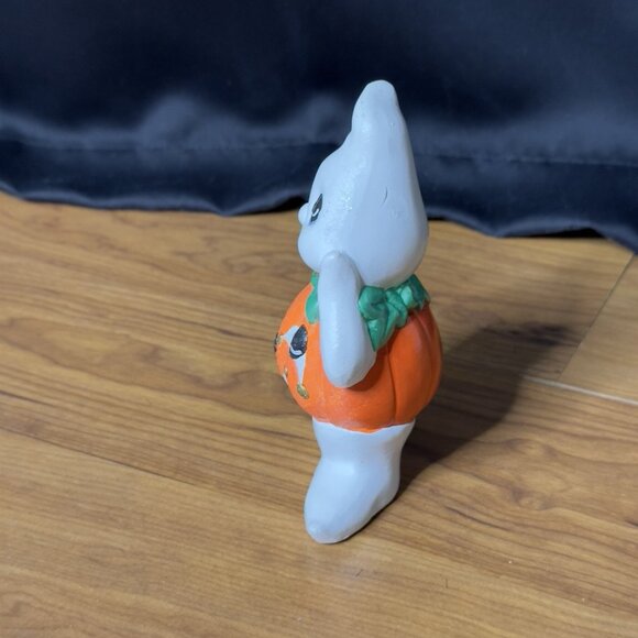 Vintage Ceramic Painted Ghost Pumpkin Jack O Lantern Kitsch Figurine Halloween - Picture 8 of 12